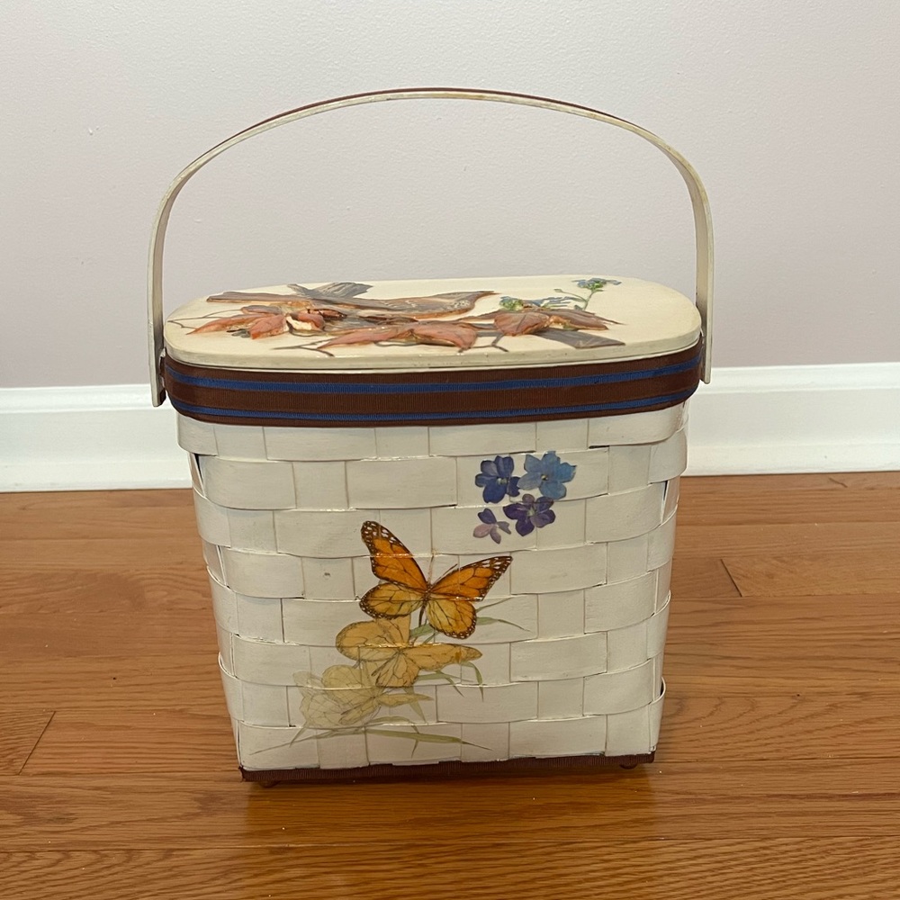 Vintage White Wood Purse with Butterlies & Bird